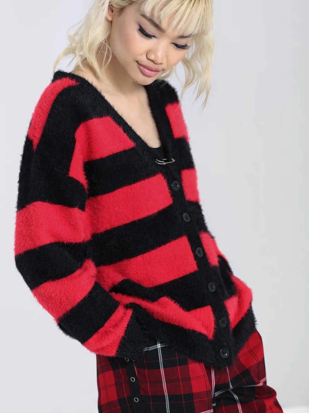 Hell Bunny red & black fuzzy soft cardigan sweater